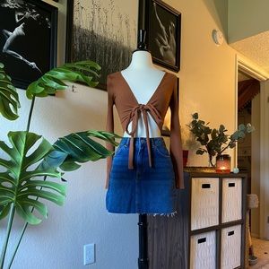 A Line Distressed Denim Skirt